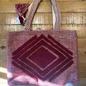 Handcrafted Red Geometric Tote Bag